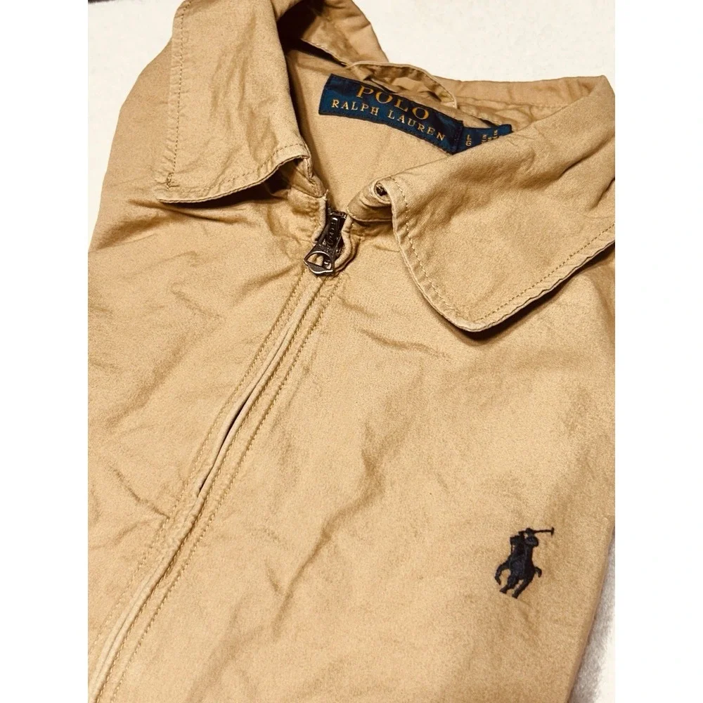Polo Ralph Lauren Bayport Poplin Windbreaker Jacket Men's Large Tan Khaki MINT